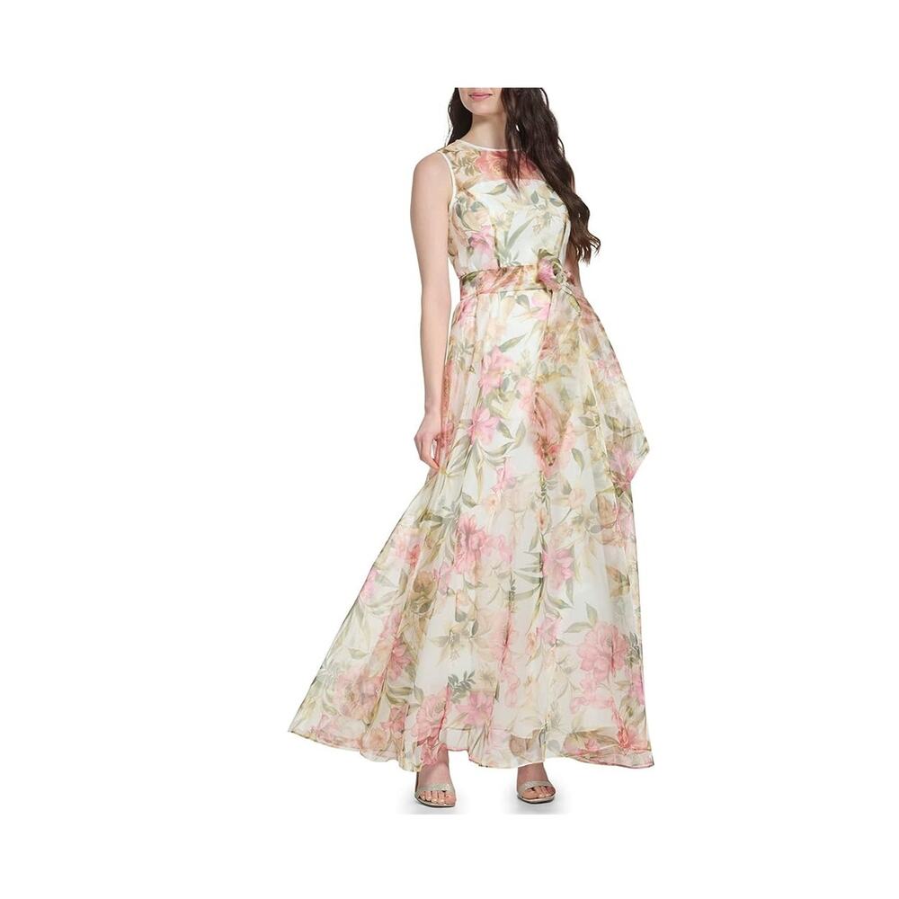 Eliza J Women's Gown Style Floral Organza Sleeveless Neck Dress Size 22W